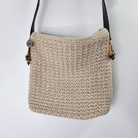 The Sak Crocheted Crossbody Shoulder Bag Cream Beaded Boho - Picture 2 of 9